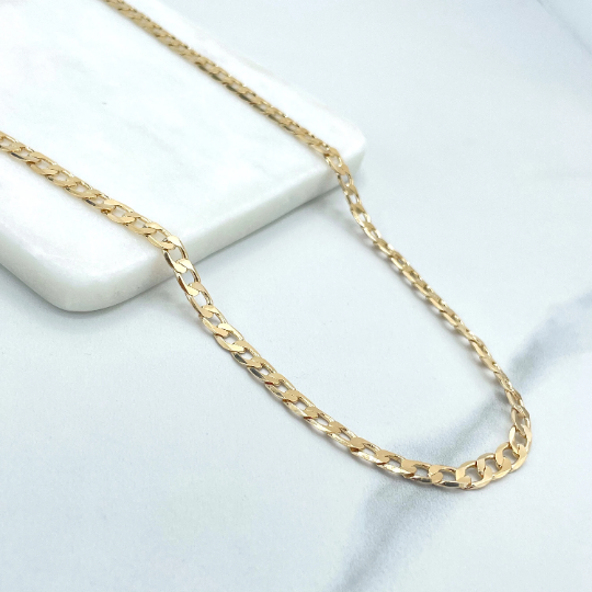 18k Gold Filled 5mm Polished Flat Curb Link Chain, Cuban Link Chain, 24 Inches Long, Unisex Jewel, Wholesale