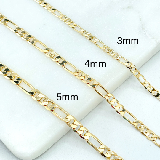 18k Gold Filled 3mm, 4mm or 5mm Polished Figaro Link Chain, Classic Jewelry, Wholesale