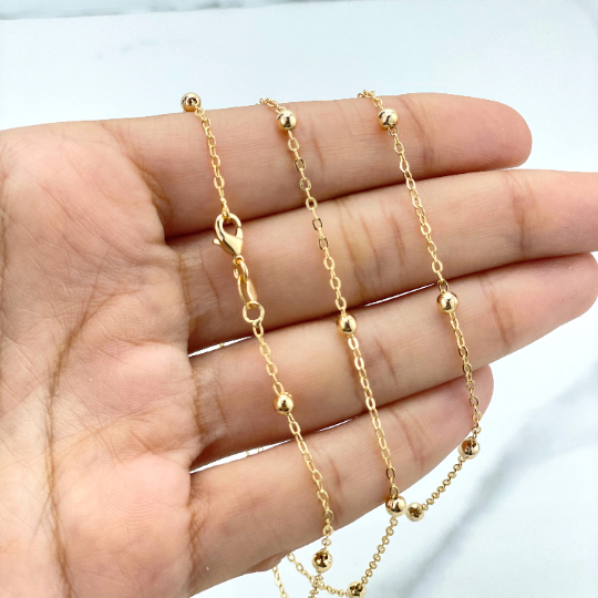 18k Gold Filled 1mm Rolo Chain & 3mm Gold Beads Chain or Bracelet, Satellite Chain Classic Style, Wholesale