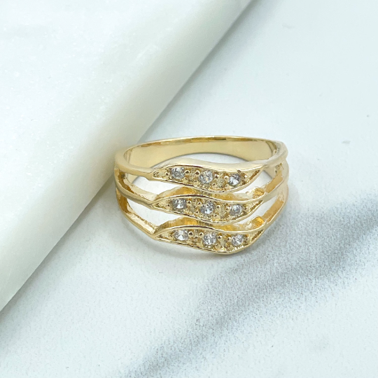 18k Gold Filled Clear Cubic Zirconia Leaves Shape Front, Waves Front Shape Ring, Wholesale