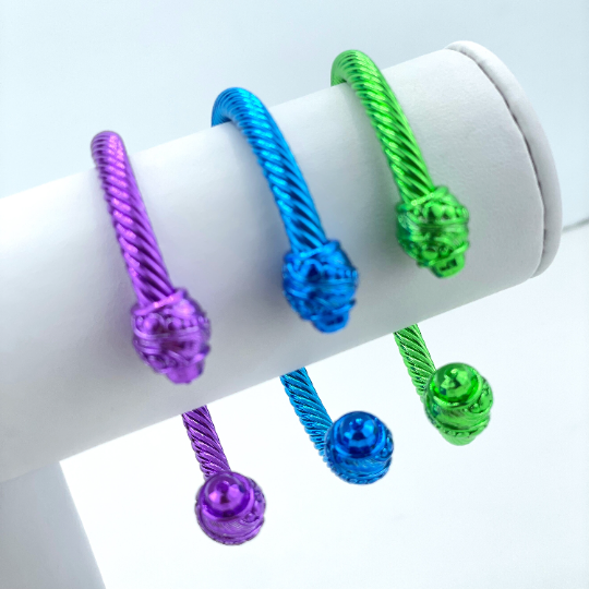 18k Gold Filled Colored Enamel Purple, Green or Blue, Twisted Cuff Bangle Bracelet, Wholesale