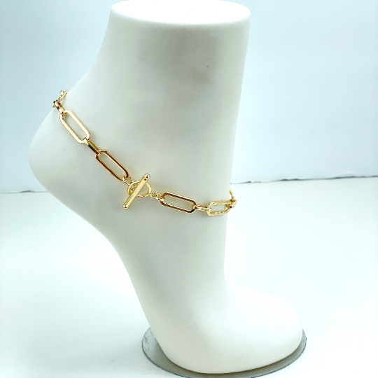 18k Gold Filled 8mm Paperclip Link Chain with Toggle Clasp Anklet, Classic Anklet, Wholesale