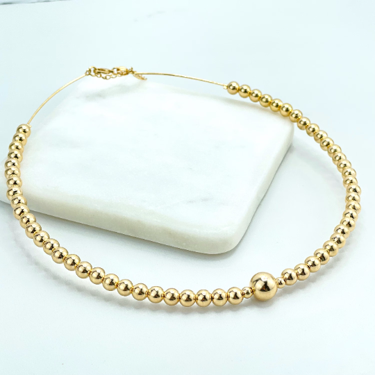18k Gold Filled 10mm and 6mm Gold Beads, Beaded Choker Necklace with extender, Wholesale