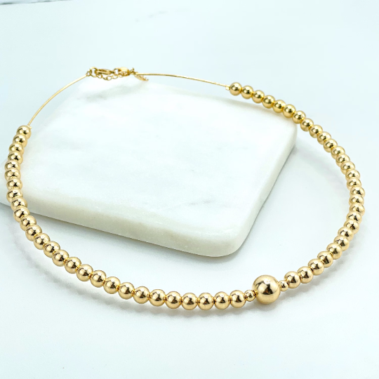 18k Gold Filled 10mm and 6mm Gold Beads, Beaded Choker Necklace with extender