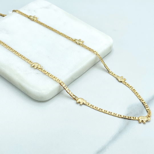18k Gold Filled 3mm Mariner Link Chain Style Linked with Elephants Necklace, Speciality Chain, Wholesale