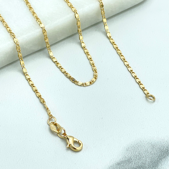 18k Gold Filled 1mm Turkish Rope Marquise Link Style Chain, Mariner Link Style, 16", 18" or 24" Inches Long