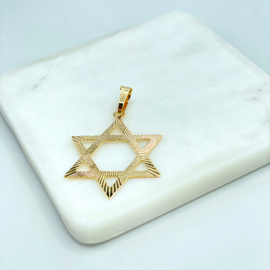 18k Gold Filled Cutout Star of David, Texturized Star Charm Pendant, Religious Jewish Symbol