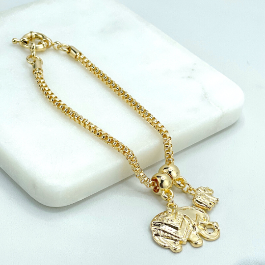 18k Gold Filled 3mm Box Chain Medium & Small Berloques Indian Elephants Charms