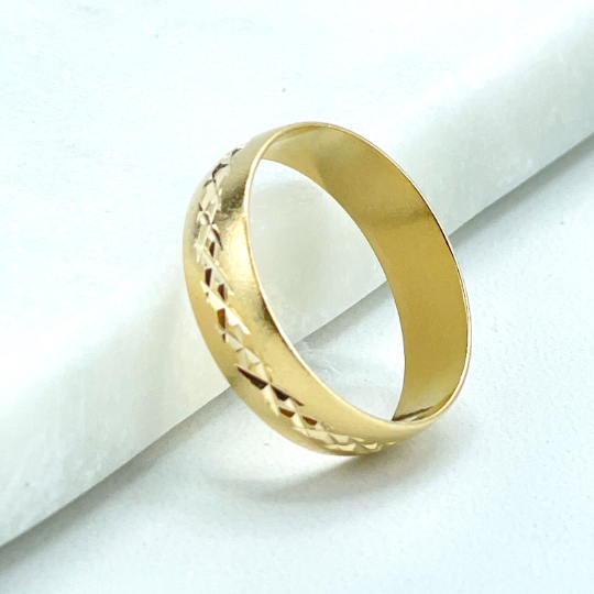 18k Gold Filled 17mm Classic Engagement Wedding Ring with Diamond Cut Details, for Women and Men, Wholesale