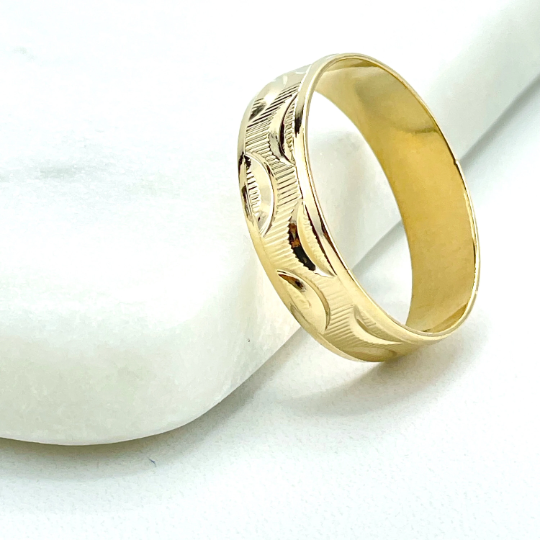 18k Gold Filled 19mm Classic Engagement Wedding Ring with Diamond Cut Details, for Women and Men, Wholesale