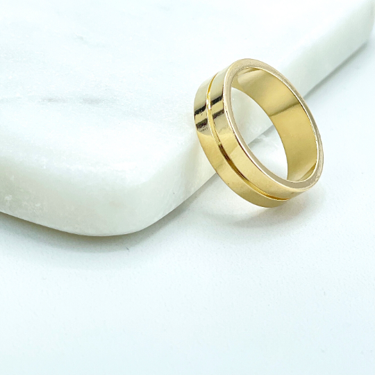 18k Gold Filled 18mm Classic Engagement Wedding Grooved Center Ring for Women and Men, Wholesale