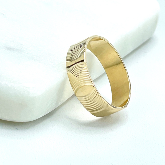 18k Gold Filled 19mm Classic Engagement Wedding Ring with Texturized Details Band, for Women