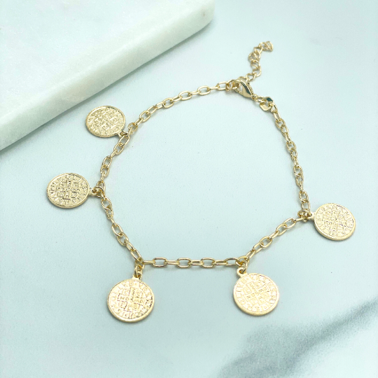 18k Gold Filled Paperclip Chain, San Benito Coin, 2 Sided Round Charms, Reversible San Benito, Catholic Jewelry, Wholesale