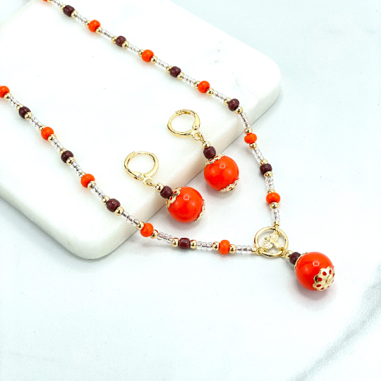 18k Gold Filled Beaded Necklace and Cutout Dove Charm, Gold, Clear