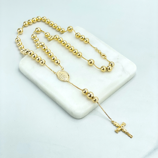 18k Gold Filled Gold Beads with Virgen De Guadalupe, Our Lady of Guadalupe Saint Beaded Rosary, Wholesale