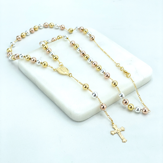 18k Gold Filled Tri-Tone Beads Virgen De Guadalupe, Our Lady of Guadalupe Saint Beaded Rosary, Wholesale