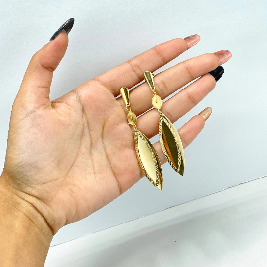 18k Gold Filled Leaf Shape Design Two Layers Drop & Dangle Earrings