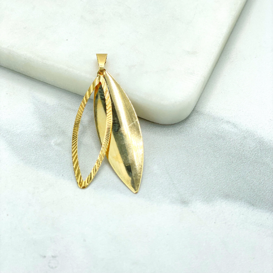 18k Gold Filled Leaf Shape Design Two Layers Dangle Pendant Charm