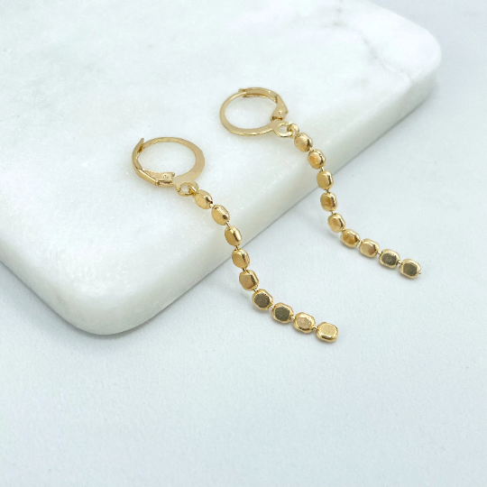 18k Gold Filled Huggie Earrings with Drop & Dangle Specialty Dot Chain