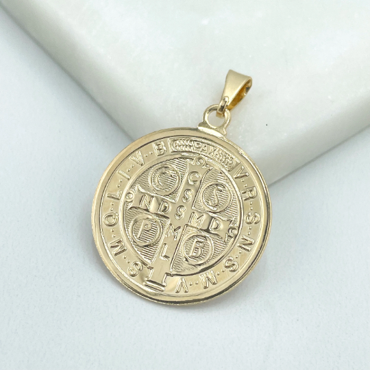18k Gold Filled Three Tone Saint Benedict Reversible Medal Pendant Charms