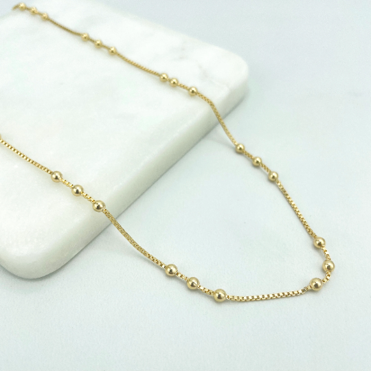 18k Gold Filled 1mm Satellite Chain Featuring Box Link Style, 16 Inches Long