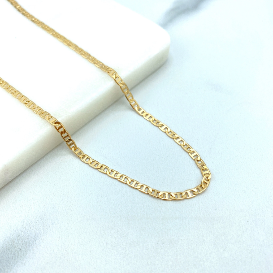 18k Gold Filled 2mm Thin Mariner Link Chain Flat Style