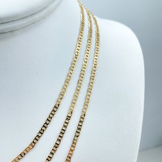 18k Gold Filled 2mm Thin Mariner Link Chain Flat Style