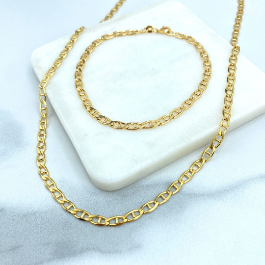 18k Gold Filled 4mm Thin Mariner Link Chain Flat Style