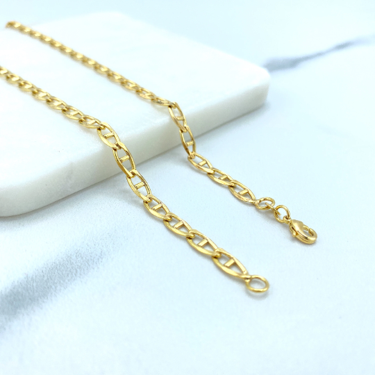 18k Gold Filled 4mm Thin Mariner Link Chain Flat Style