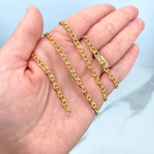 18k Gold Filled 4mm Thin Mariner Link Chain Flat Style