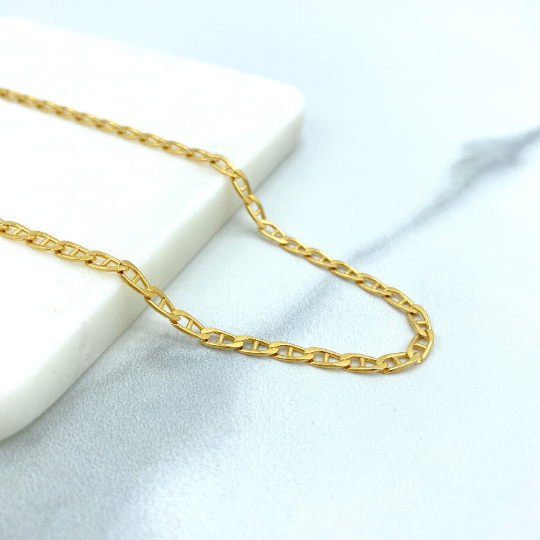 18k Gold Filled 3mm Thin Mariner Link Chain Flat Style, 20 Inches Long Necklace