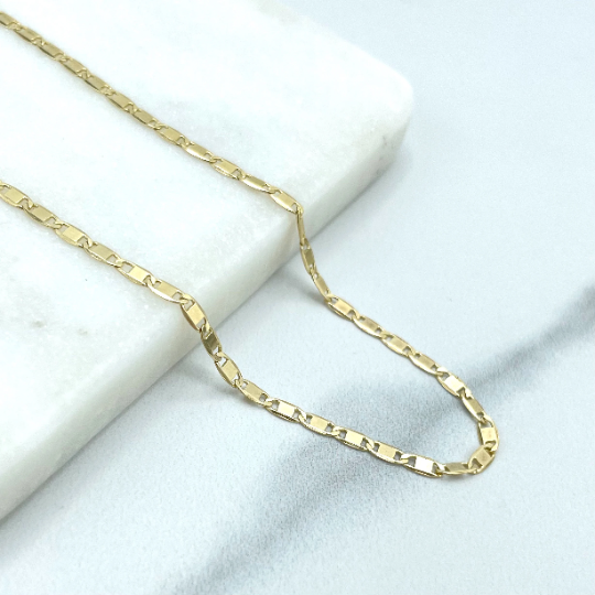 18k Gold Filled 2mm Thin Mariner Link Chain Flat Style, 24 Inches Long Necklace