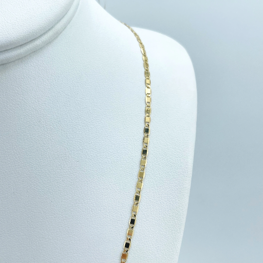 18k Gold Filled 2mm Thin Mariner Link Chain Flat Style, 24 Inches Long Necklace