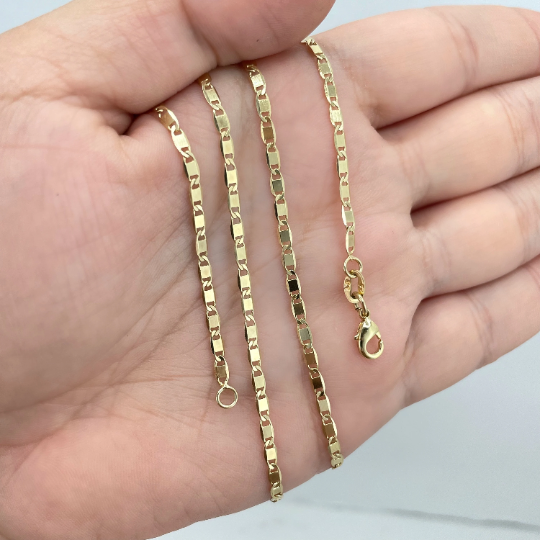 18k Gold Filled 2mm Thin Mariner Link Chain Flat Style, 24 Inches Long Necklace