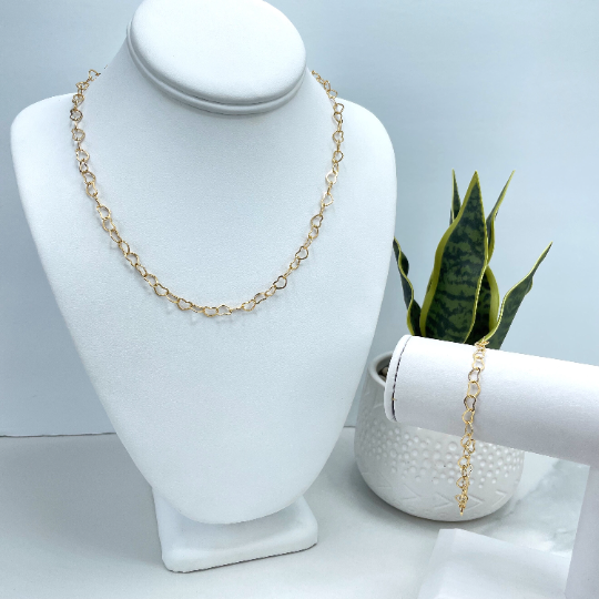 18k Gold Filled 2mm Linked Hearts Chain Necklace or Bracelet