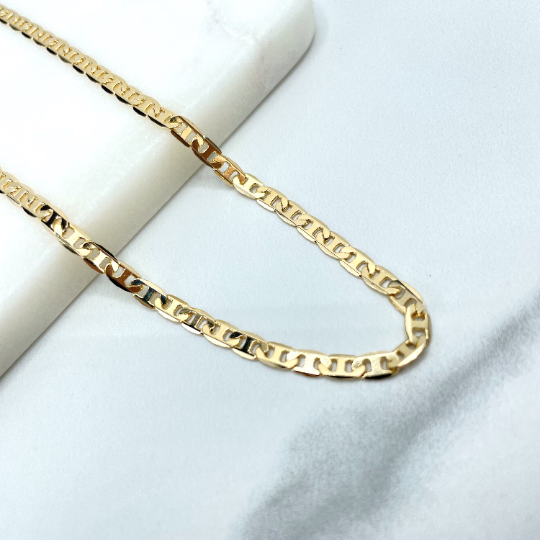 18k Gold Filled 3mm Thin Mariner Link Chain Flat Style