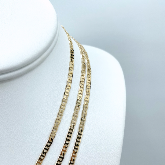 18k Gold Filled 3mm Thin Mariner Link Chain Flat Style