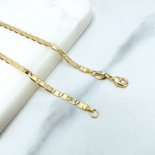 18k Gold Filled 3mm Thin Mariner Link Chain Flat Style