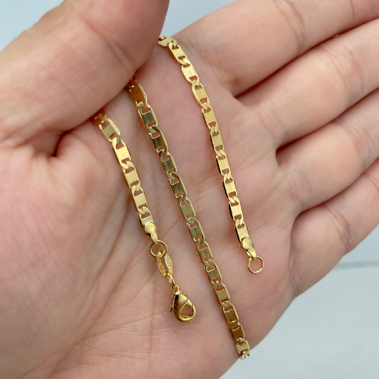 18k Gold Filled 3mm Thin Mariner Link Chain Flat Style