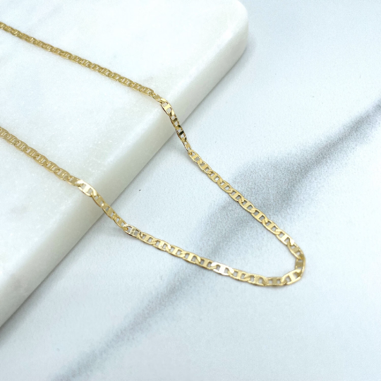 18k Gold Filled 2mm Thin Mariner Link Chain Flat Style