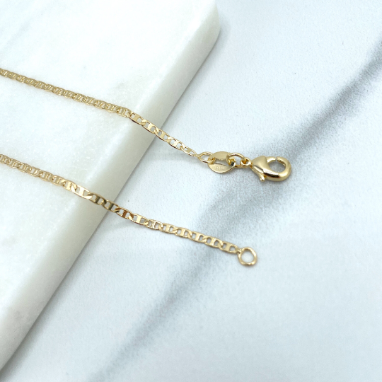 18k Gold Filled 2mm Thin Mariner Link Chain Flat Style