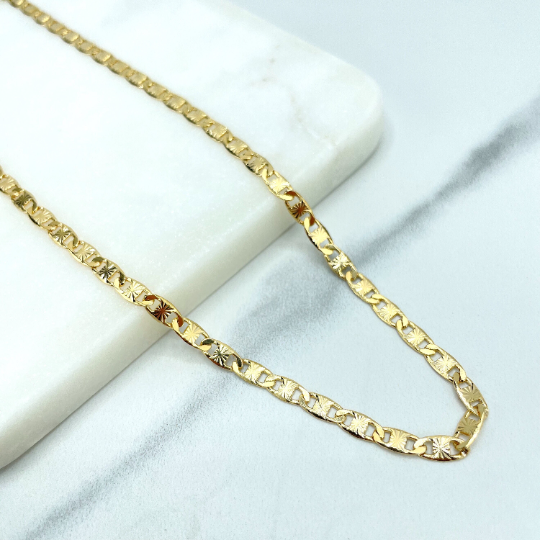18k Gold Filled 4mm Thin Flat Mariner Link Chain 18.5 Inches Long Necklace