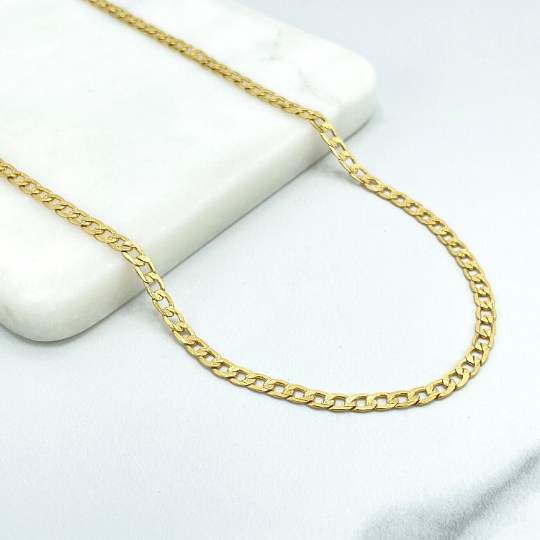 18k Gold Filled 4mm Flat Curb Link Chain, 4mm Cuban Link Chain, Wholesale