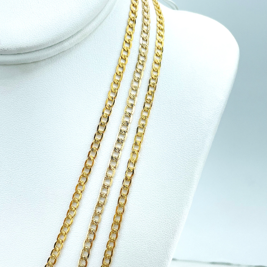18k Gold Filled 4mm Flat Curb Link Chain, 4mm Cuban Link Chain, Wholesale