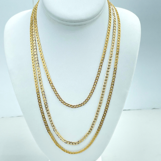18k Gold Filled 4mm Flat Curb Link Chain, Wholesale