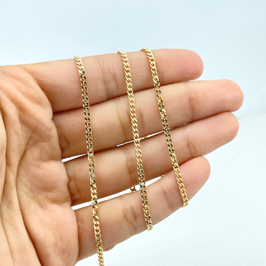 18k Gold Filled 2mm Flat Curb Link Chain, 2mm Cuban Link Chain