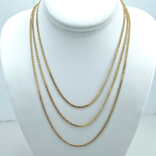 18k Gold Filled 2mm Flat Curb Link Chain, 2mm Cuban Link Chain