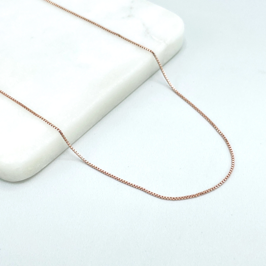 Rose Gold Filled 1mm Box Chain Necklace with Extender, 18 Inches Long, Classic