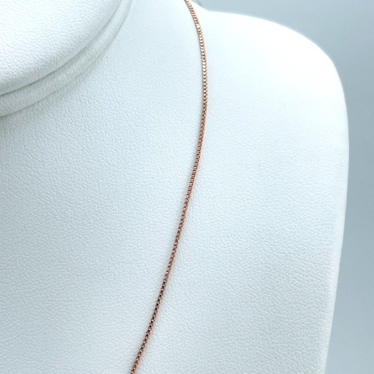 Rose Gold Filled 1mm Box Chain Necklace with Extender, 18 Inches Long, Classic