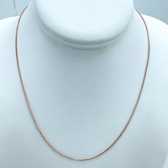 Rose Gold Filled 1mm Box Chain Necklace with Extender, 18 Inches Long, Classic